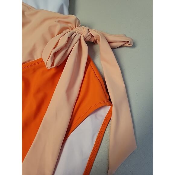 New Cupshe Colorblock One Piece Swimsuit Orange Peach‎ Tie Waist Summer Size S - Picture 3 of 10